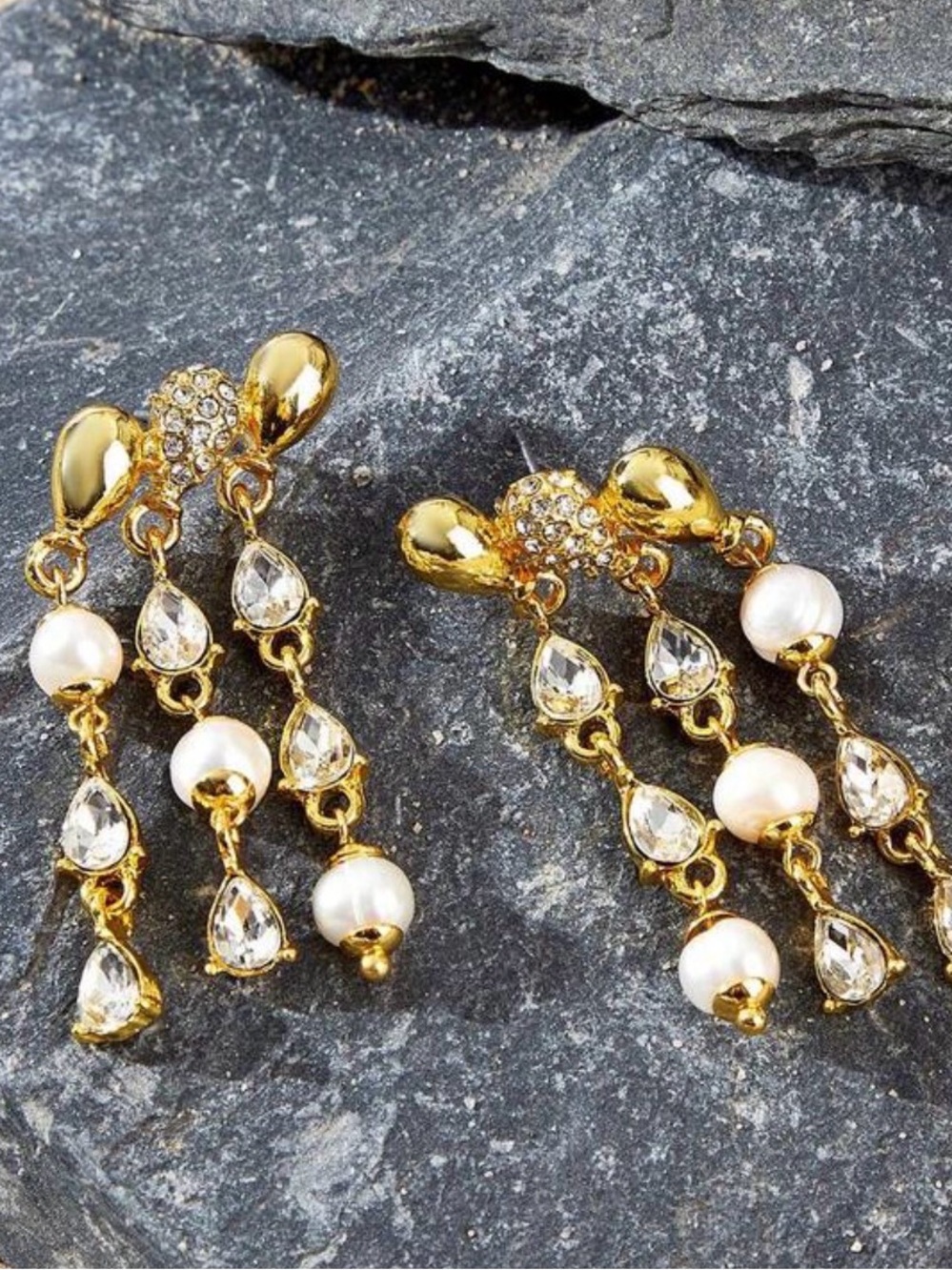 Gold Pearl & Crystal Drop Earrings - Women Jewelry
